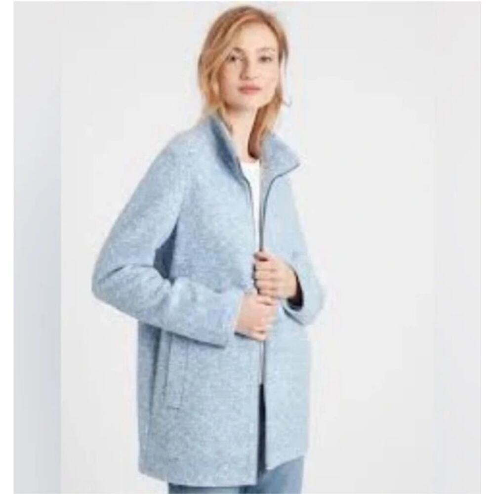 Banana Republic Powder Blue Wool Zip Up Funnel Neck Collar Jacket Size Small